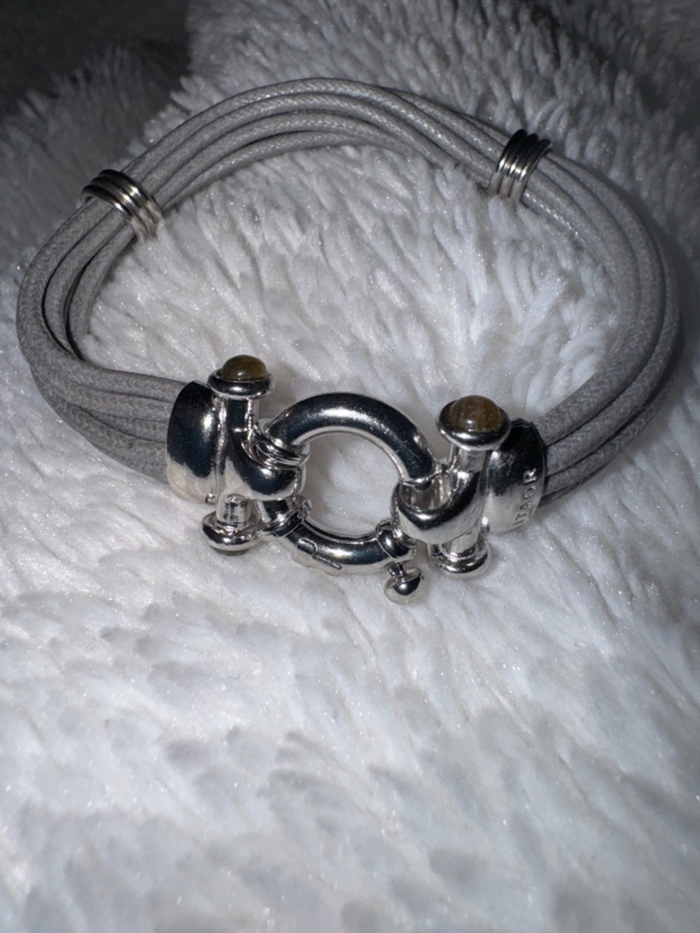 ITAOR Leather .925 Bracelet With Labradorite Stones Size 7” Made In Italy